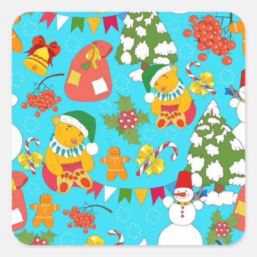 Teddy Bear Christmas: Kind-vriendelijk. Vierkante Sticker (Voorkant)