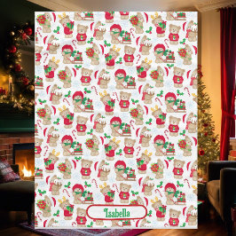 Teddy Bear Christmas Naam toevoegen Baby Fleece Deken