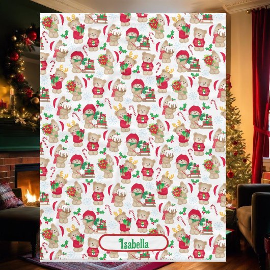 Teddy Bear Christmas Naam toevoegen Baby Fleece Deken