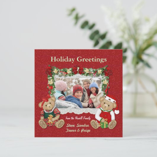 Teddy Bear Christmas Photo Card Feestdagenkaart (Staand voorkant)