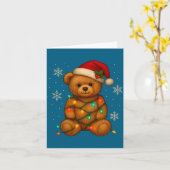 Teddy Bear Christmas Tree Lights Santa Hat For Bea Kaart (Gele Bloem)