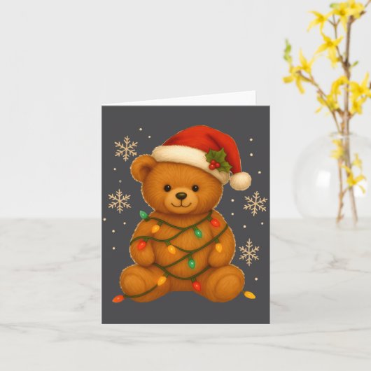 Teddy Bear Christmas Tree Lights Santa Hat For Bea Kaart (Gele Bloem)
