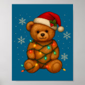 Teddy Bear Christmas Tree Lights Santa Hat For Bea Poster (Voorkant)