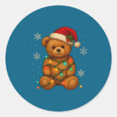 Teddy Bear Christmas Tree Lights Santa Hat For Bea Ronde Sticker (Voorkant)