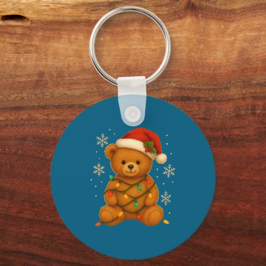 Teddy Bear Christmas Tree Lights Santa Hat For Bea Sleutelhanger (Voorkant)