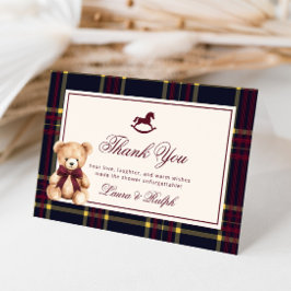 Teddy Bear Classic Burgundy Plaid Baby Shower Bedankkaart