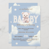 Teddy Bear Cloud 9 Bearly Wait Blue Boy Shower Kaart (Voorkant / Achterkant)