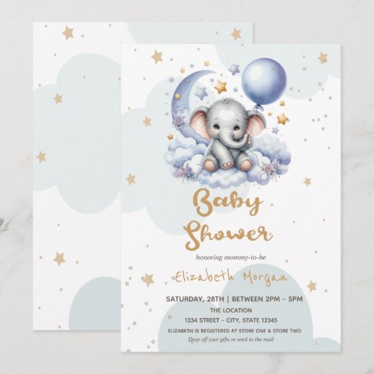Teddy Bear Cloud Moon Stars Mailbox Baby shower Kaart (Voorkant / Achterkant)