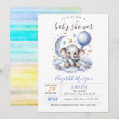 Teddy Bear Cloud Stars Stripes Baby shower Kaart (Voorkant / Achterkant)