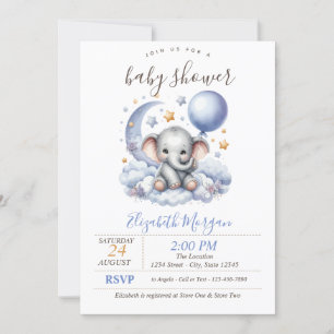 Teddy Bear Cloud Stars Stripes Baby shower Kaart