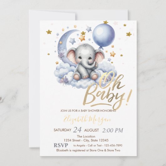 Teddy Bear Clouds Stars Balloon Baby shower Kaart (Voorkant)