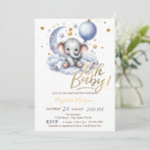 Teddy Bear Clouds Stars Balloon Baby shower Kaart (Staand voorkant)