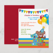 Teddy Bear Clown First Birthday Party Kaart (Voorkant / Achterkant)