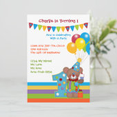 Teddy Bear Clown First Birthday Party Kaart (Staand voorkant)