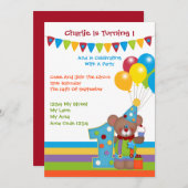 Teddy Bear Clown First Birthday Party Kaart (Voorkant / Achterkant)