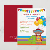 Teddy Bear Clown Fourth Birthday Party Kaart (Voorkant / Achterkant)