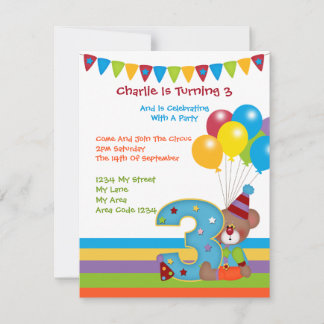 Teddy Bear ClownThird Birthday Party Kaart