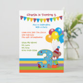 Teddy Bear ClownThird Birthday Party Kaart (Staand voorkant)