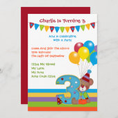 Teddy Bear ClownThird Birthday Party Kaart (Voorkant / Achterkant)