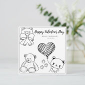 Teddy Bear Coloring Page Girl Kaart Valentijnsdag (Staand voorkant)