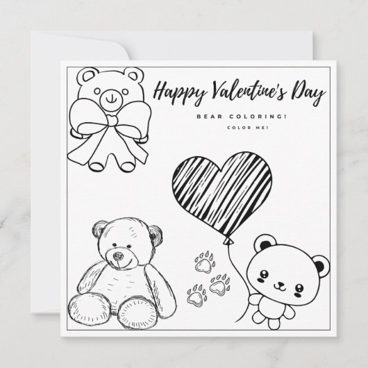 Teddy Bear Coloring Page Girl Kaart Valentijnsdag (Voorkant)