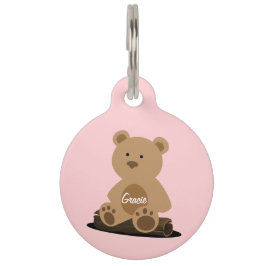 Teddy Bear Coral Pink Personalized Pet ID Tag Huisdierpenning