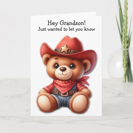 Teddy Bear Cowboy Kleinzoon Valentijn Kaart (Voorkant)
