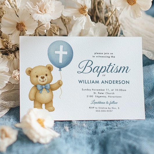 Teddy Bear & Cross doop uitnodiging