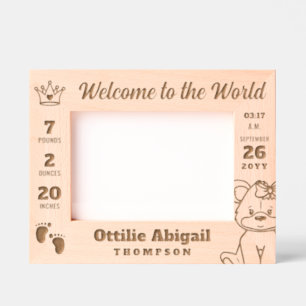 Teddy Bear Crown Welkom bij de World Baby Stats Gegraveerde Lijstjes