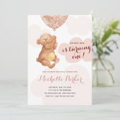 Teddy Bear Cub Pink Clouds 1e verjaardag Kaart (Staand voorkant)