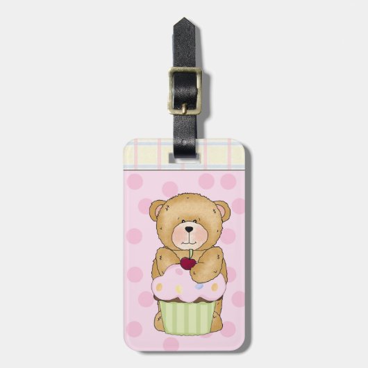 Teddy Bear Cupcake Party Bagagelabel (Voorkant verticaal)