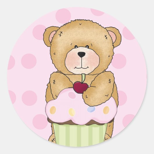 Teddy Bear Cupcake Party Ronde Sticker (Voorkant)