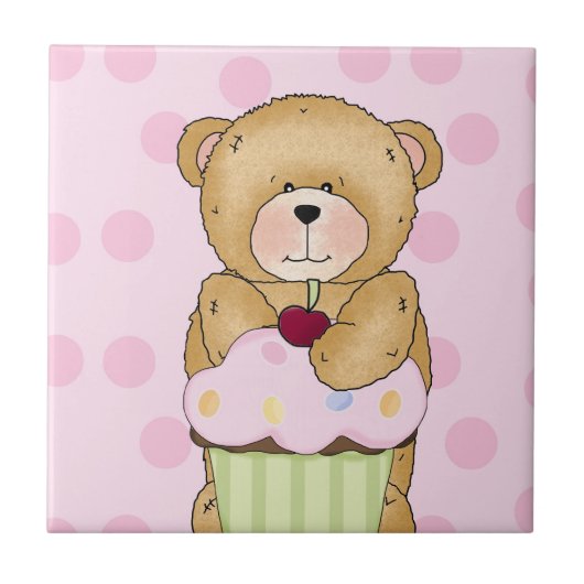 Teddy Bear Cupcake Party Tegeltje (Voorkant)