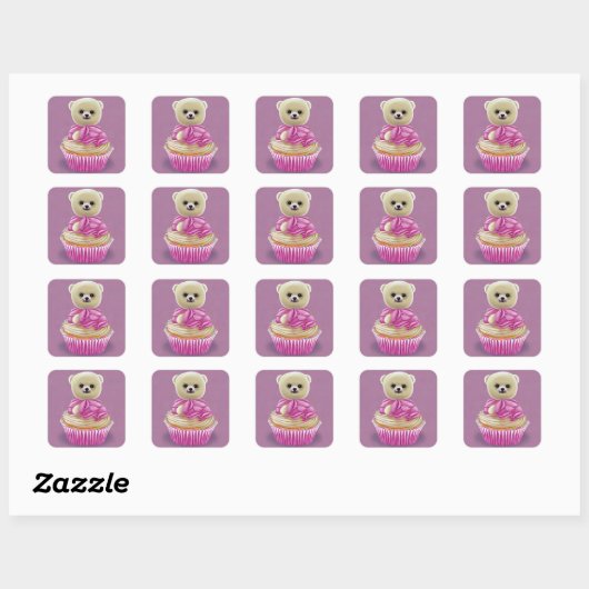 Teddy Bear Cupcake Vierkante Sticker (Vel)