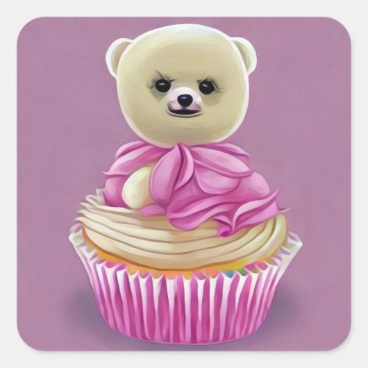 Teddy Bear Cupcake Vierkante Sticker (Voorkant)