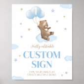 Teddy Bear Custom Table Sign Birthday Baby shower Poster (Voorkant)