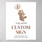 Teddy Bear Custom Table Sign Birthday Baby shower Poster (Voorkant)