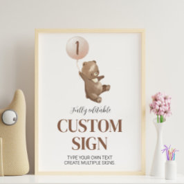 Teddy Bear Custom Table Sign Birthday Baby shower Poster