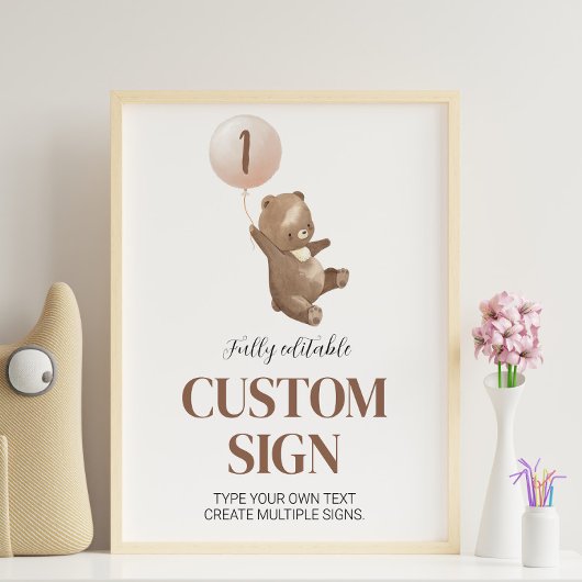 Teddy Bear Custom Table Sign Birthday Baby shower Poster