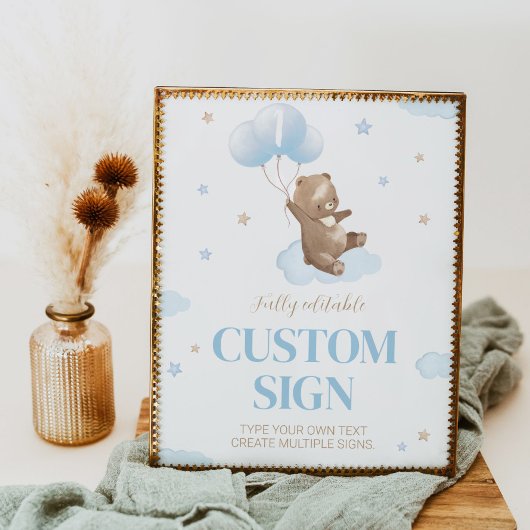 Teddy Bear Custom Table Sign Birthday Baby shower Poster