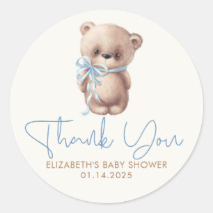 Teddy Bear Cute Blue Brown Baby shower Dank je wel Ronde Sticker