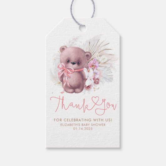 Teddy Bear Cute Boho Baby shower Dank u wel Cadeaulabel (Voorkant)