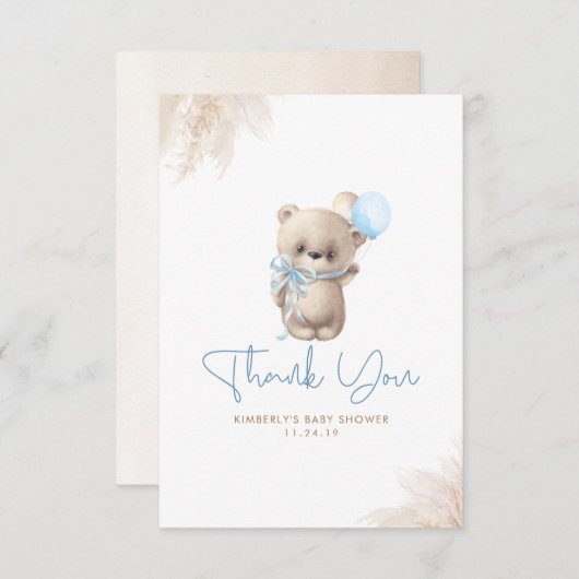 Teddy Bear Cute Boy Baby shower Dank je wel Bedankkaart (Voorkant / Achterkant)