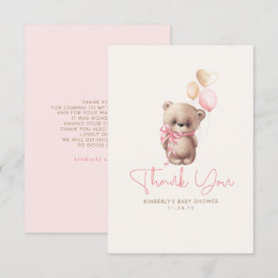 Teddy Bear Cute Girl Baby shower Dank je wel Bedankkaart