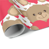Teddy Bear Cute Heart Pattern Baby Gift Birthday Cadeaupapier (Rol Hoek)