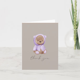 Teddy Bear Cute Paarse Brown Neutrale Waterverf Bedankkaart