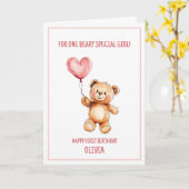 Teddy Bear Cute Pink Balloon Happy 1st Birthday Kaart (Gele Bloem)