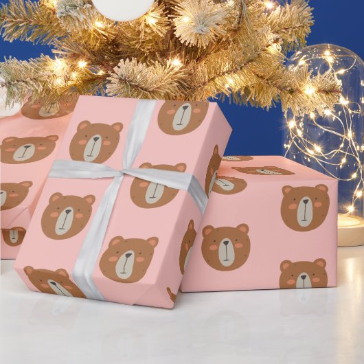 Teddy Bear Cute Pink Wrapping Paper Cadeaupapier (Feestdagen)