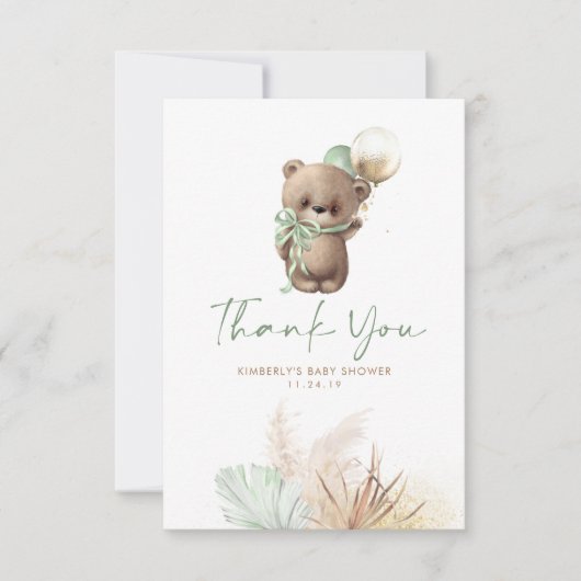 Teddy Bear Cute Sage Green Baby shower Dank u wel Bedankkaart (Voorkant)