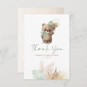 Teddy Bear Cute Sage Green Baby shower Dank u wel Bedankkaart (Voorkant / Achterkant)